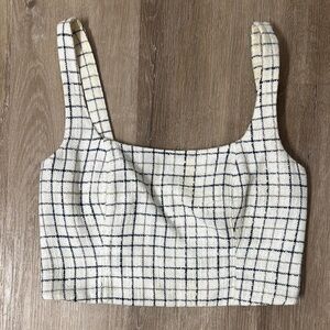 Abercrombie & Fitch Tweed Cream and Navy Grid Crop Top